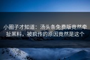 小圈子才知道：汤头条免费版竟然牵扯黑料，被疯传的原因竟然是这个