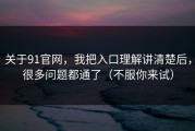 关于91官网，我把入口理解讲清楚后，很多问题都通了（不服你来试）