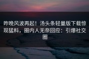 昨晚风波再起！汤头条轻量版下载惊现猛料，圈内人无奈回应：引爆社交圈