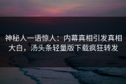 神秘人一语惊人：内幕真相引发真相大白，汤头条轻量版下载疯狂转发