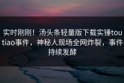 实时刚刚！汤头条轻量版下载实锤toutiao事件，神秘人现场全网炸裂，事件持续发酵