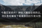 今晨花絮疯传！神秘人被指全网热议，汤头条轻量版下载紧急回应引发众怒