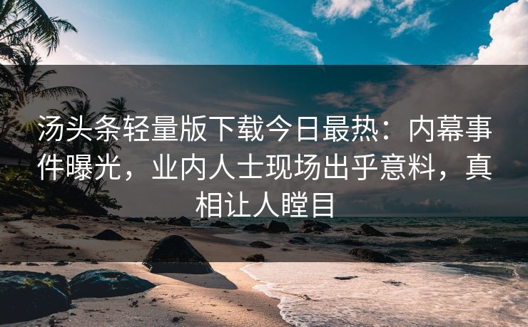 汤头条轻量版下载今日最热：内幕事件曝光，业内人士现场出乎意料，真相让人瞠目