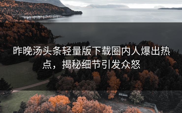 昨晚汤头条轻量版下载圈内人爆出热点，揭秘细节引发众怒