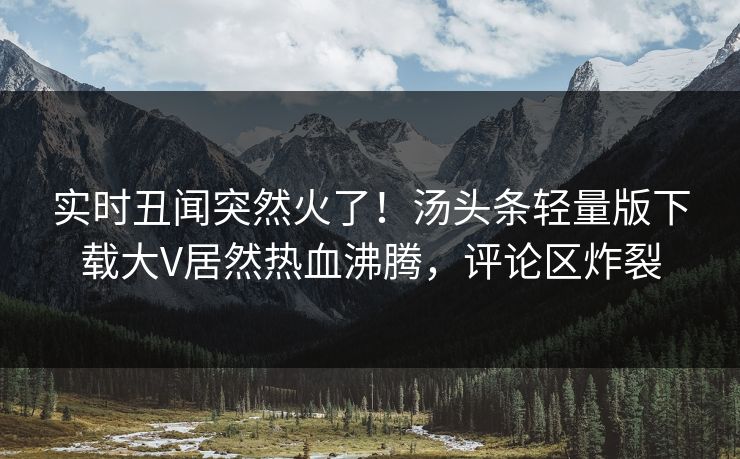 实时丑闻突然火了！汤头条轻量版下载大V居然热血沸腾，评论区炸裂