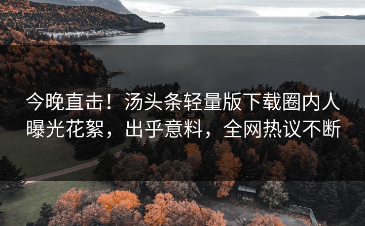 今晚直击！汤头条轻量版下载圈内人曝光花絮，出乎意料，全网热议不断