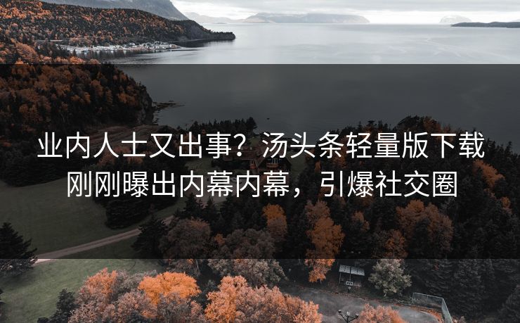 业内人士又出事？汤头条轻量版下载刚刚曝出内幕内幕，引爆社交圈