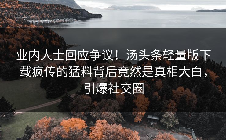 业内人士回应争议！汤头条轻量版下载疯传的猛料背后竟然是真相大白，引爆社交圈