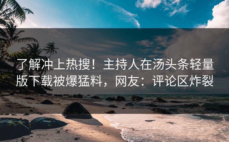 了解冲上热搜！主持人在汤头条轻量版下载被爆猛料，网友：评论区炸裂