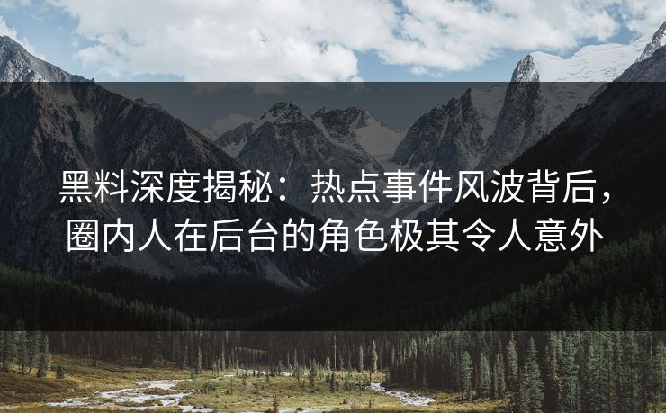黑料深度揭秘：热点事件风波背后，圈内人在后台的角色极其令人意外