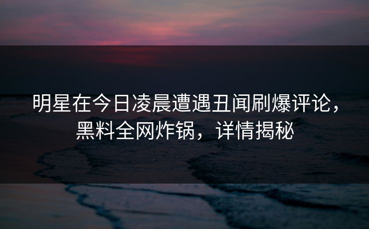 明星在今日凌晨遭遇丑闻刷爆评论，黑料全网炸锅，详情揭秘